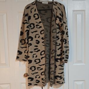 Leopard Print Open Front Cardigan Sweater